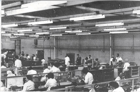 MMoCH 2008.015 B/W Photograph of work floor at Ferranti Ltd. c.1962. MMoCH 2008.015 B/W Photograph of work floor at Ferranti Ltd. c.1962.